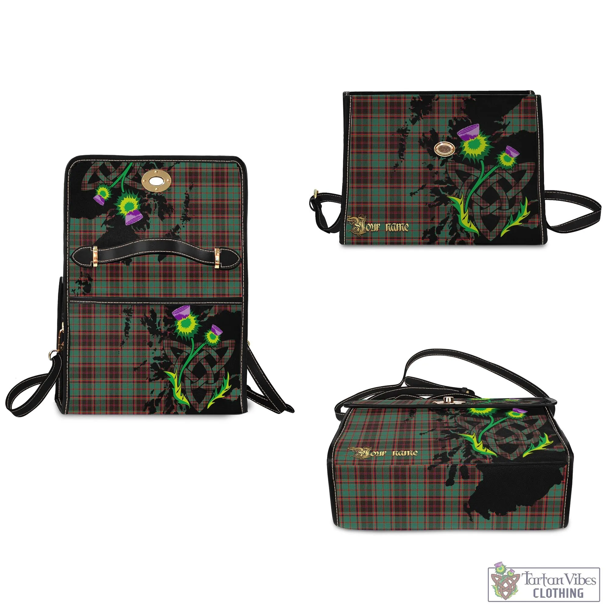 Buchan Ancient Tartan Waterproof Canvas Bag with Scotland Map and Thistle Celtic Accents