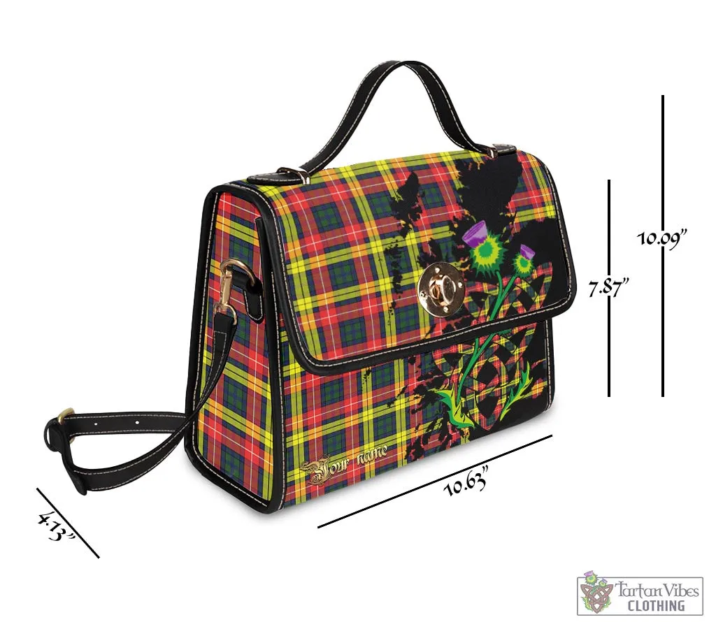 Buchanan Modern Tartan Waterproof Canvas Bag with Scotland Map and Thistle Celtic Accents