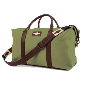 Caballero Large Travel Bag - Brown Leather & Forest Canvas w/ Cream Stitching by Pampeano