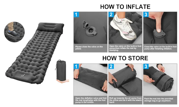 Camping Sleeping Pad With Pillow Built-in Pump