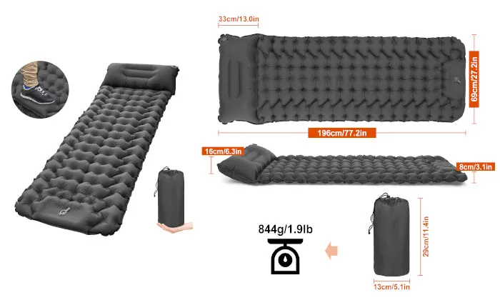 Camping Sleeping Pad With Pillow Built-in Pump