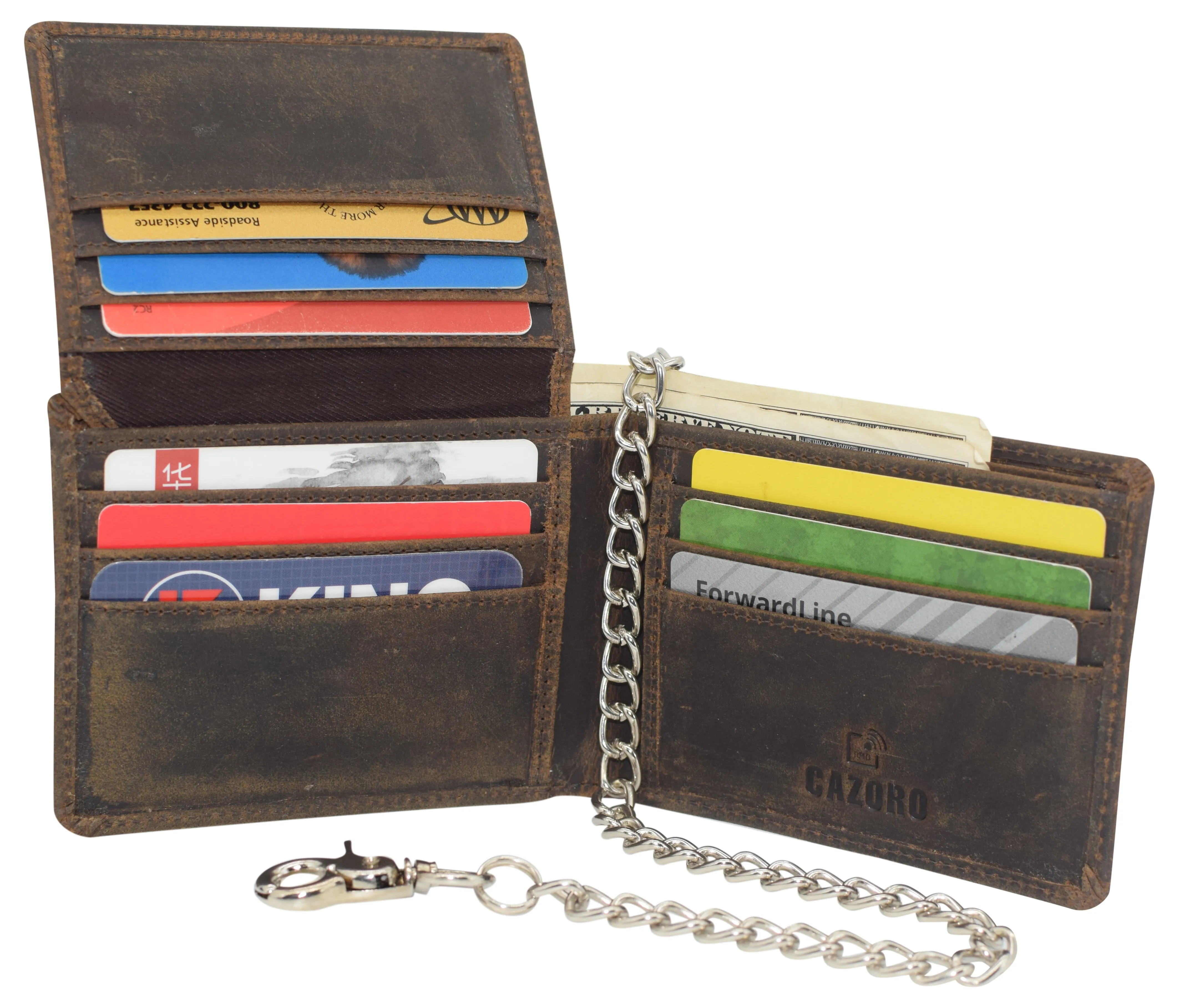 Chain Wallets for Men, RFID Blocking Vintage Leather Bifold Wallet with Sturdy Chain