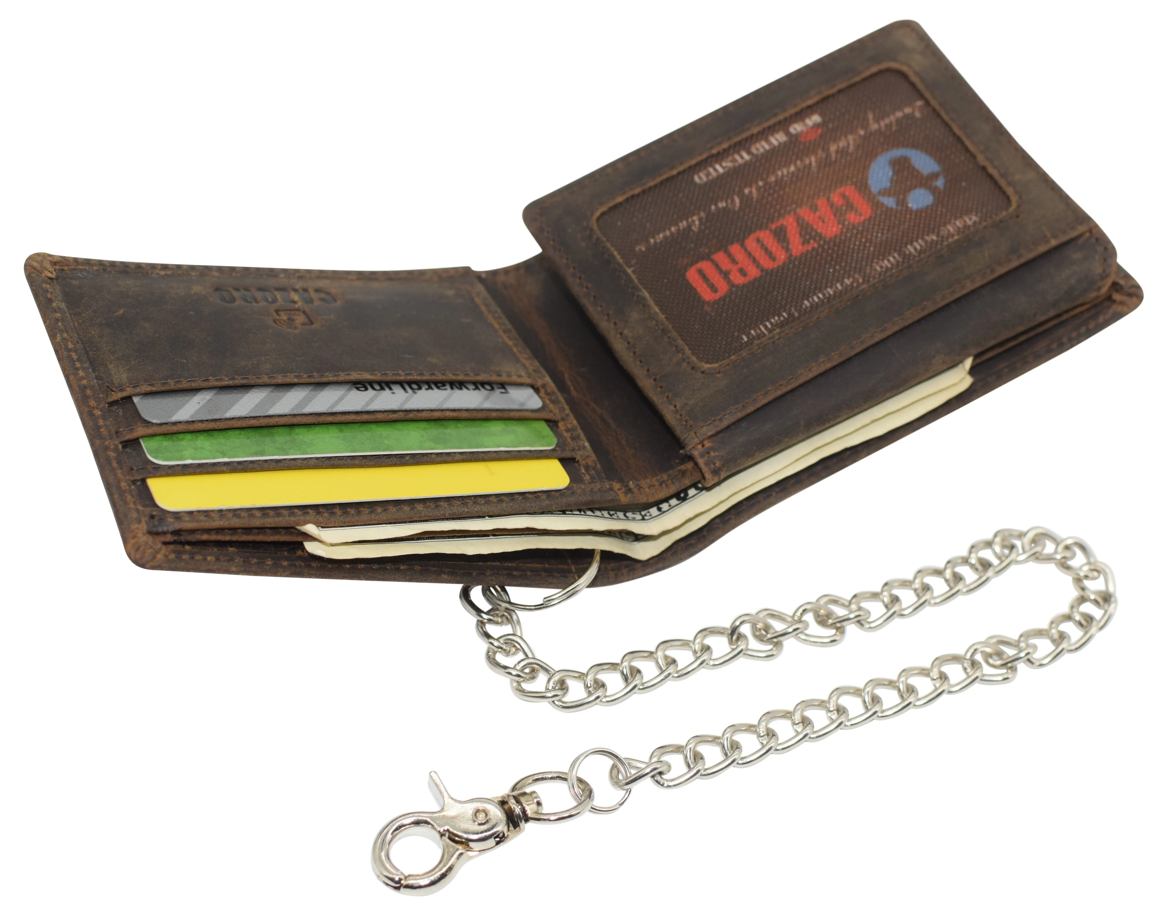 Chain Wallets for Men, RFID Blocking Vintage Leather Bifold Wallet with Sturdy Chain