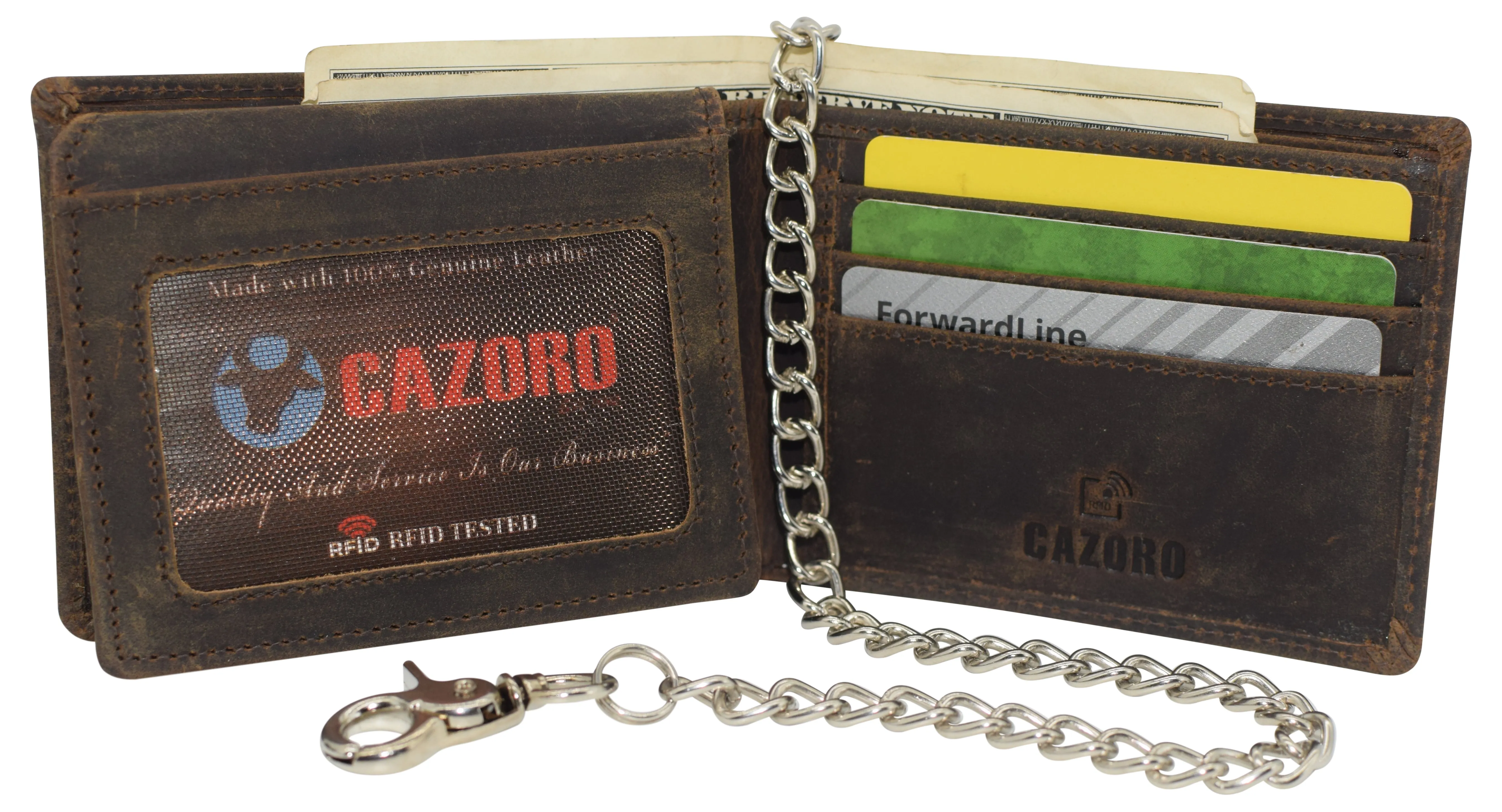 Chain Wallets for Men, RFID Blocking Vintage Leather Bifold Wallet with Sturdy Chain