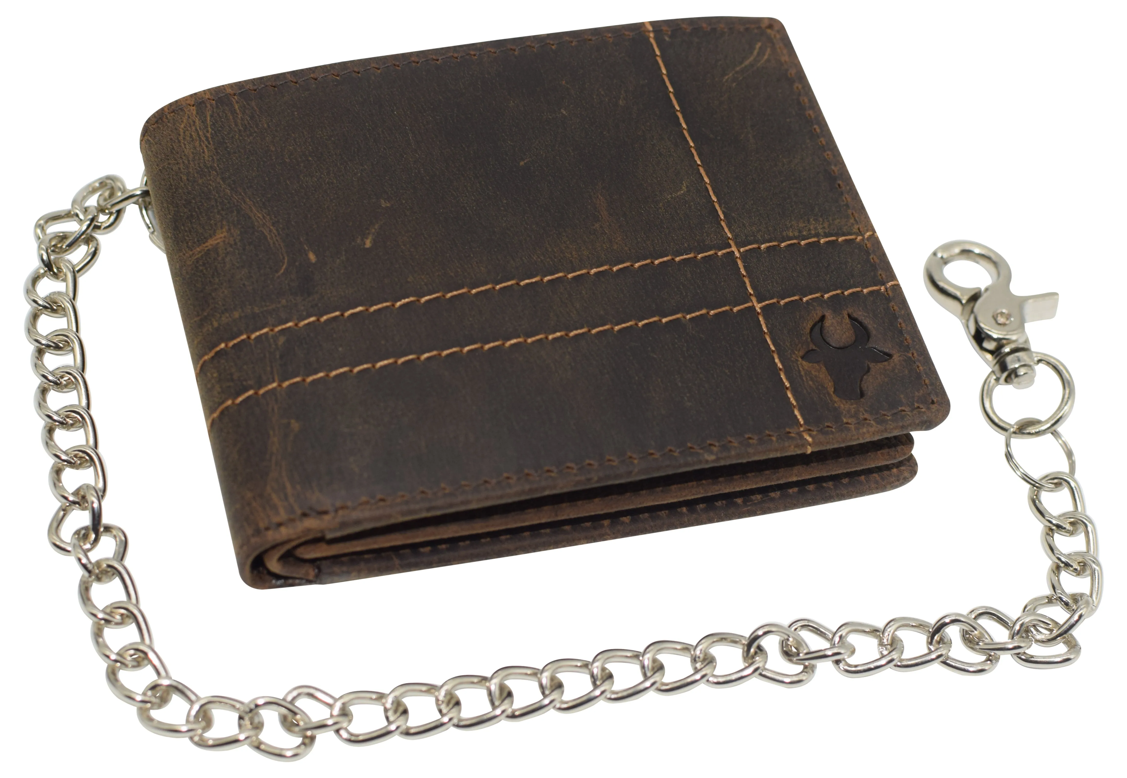 Chain Wallets for Men, RFID Blocking Vintage Leather Bifold Wallet with Sturdy Chain