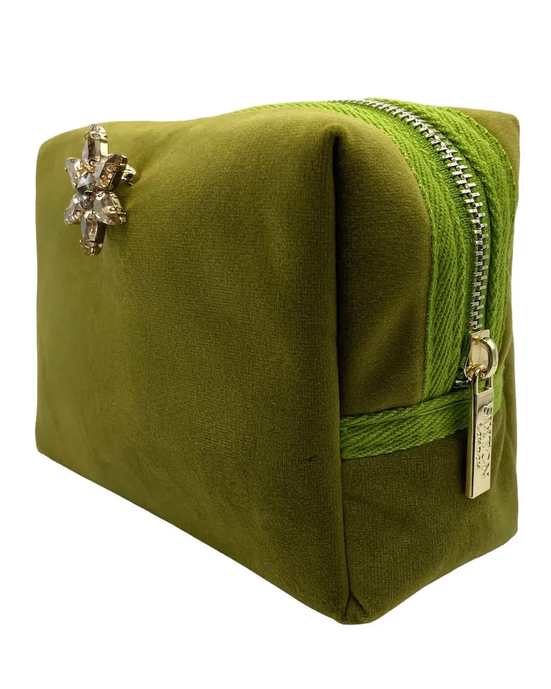 Chartreuse Contrast-Trim Velvet Wash Bag