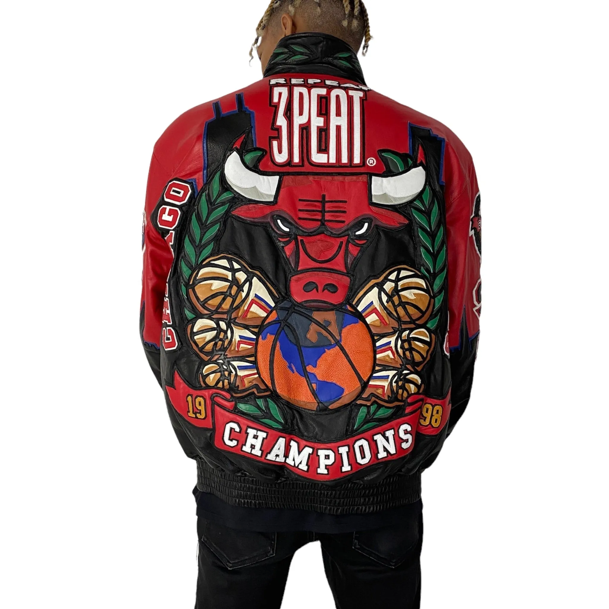 CHICAGO BULLS 3-PEAT CHAMPIONSHIP GENUINE LEATHER JACKET