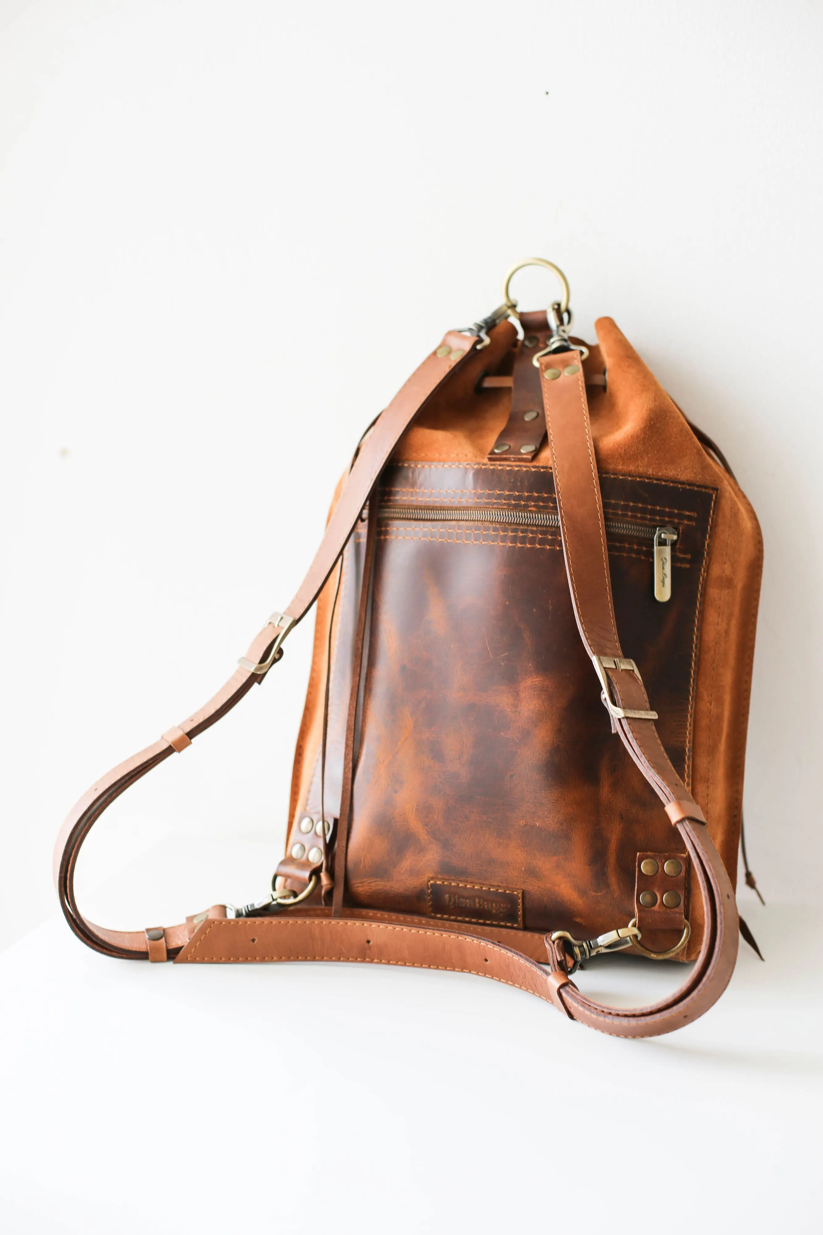 Coffee Brown Leather Backpack Purse