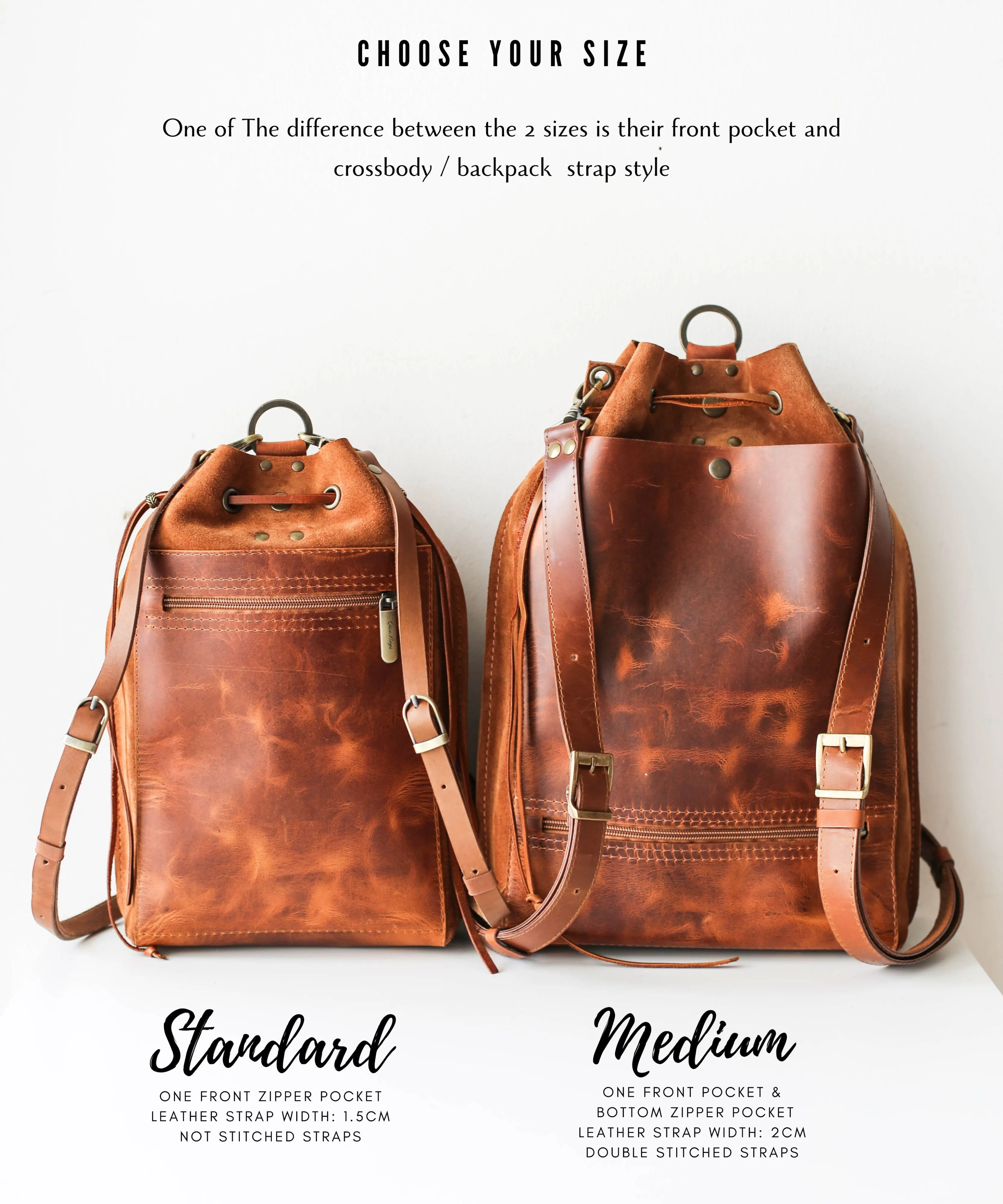 Coffee Brown Leather Backpack Purse