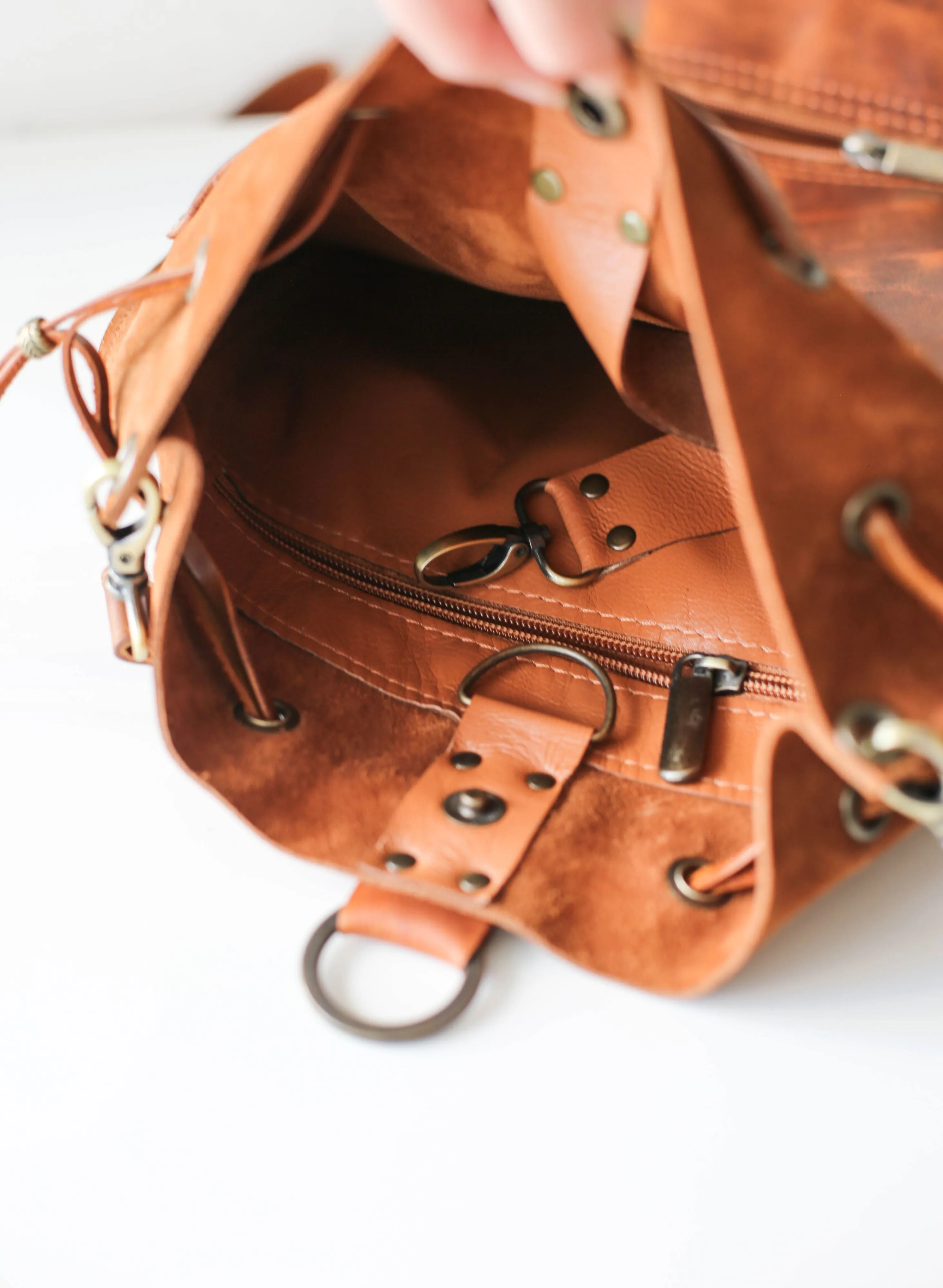 Coffee Brown Leather Backpack Purse