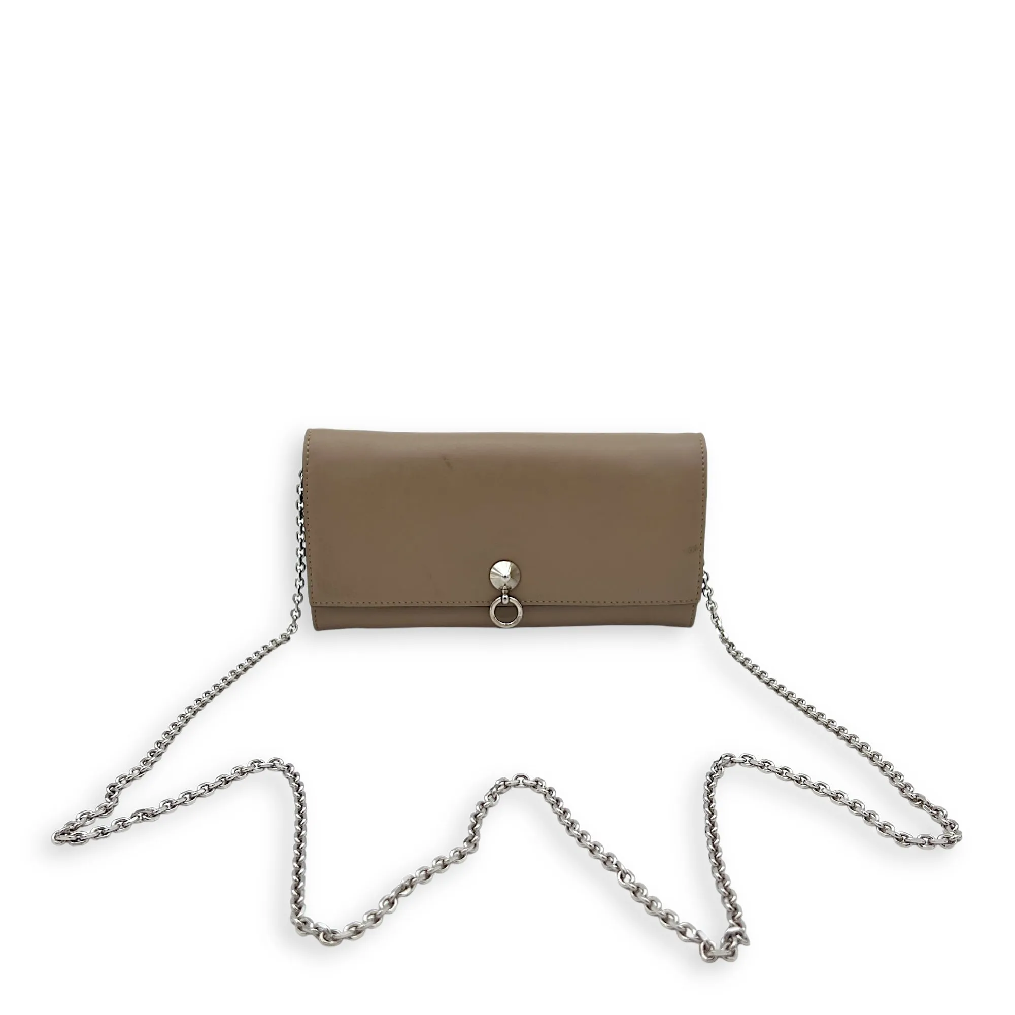 Continental Wallet On Chain Grey in Calfskin, Silver hardware