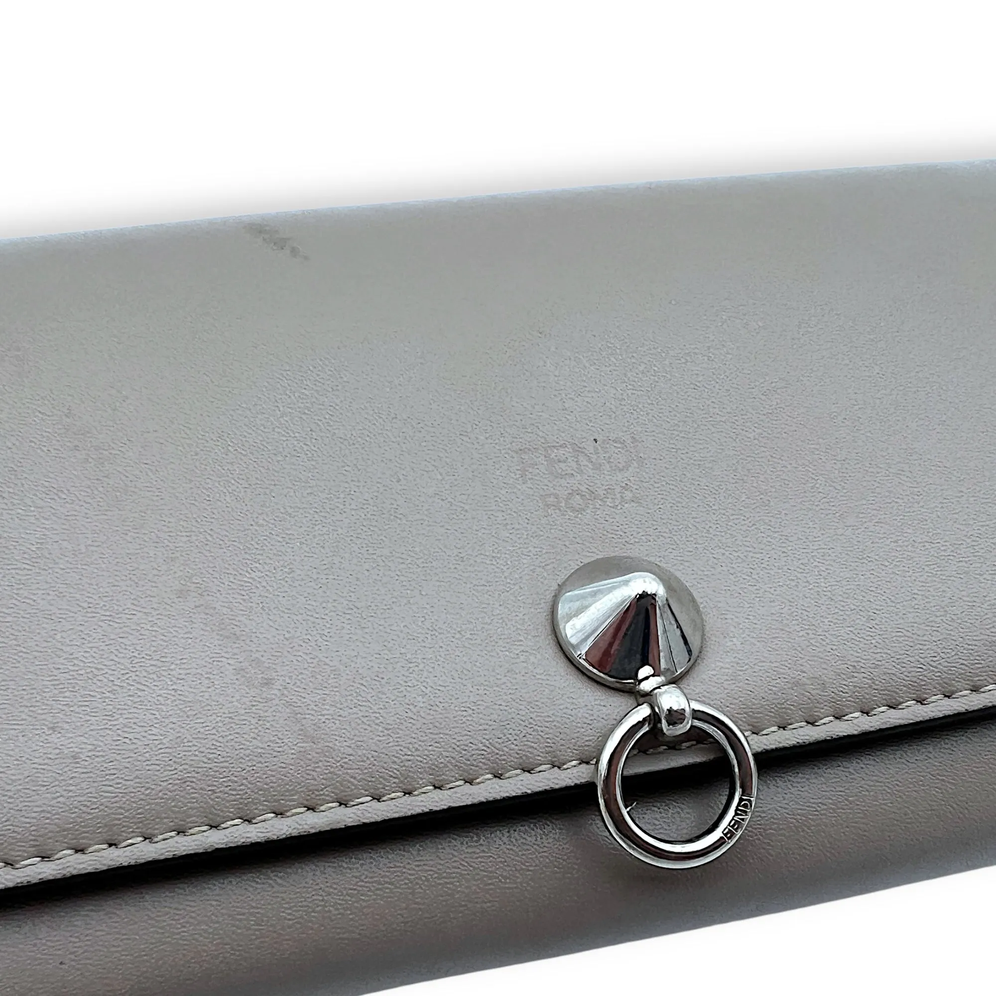 Continental Wallet On Chain Grey in Calfskin, Silver hardware