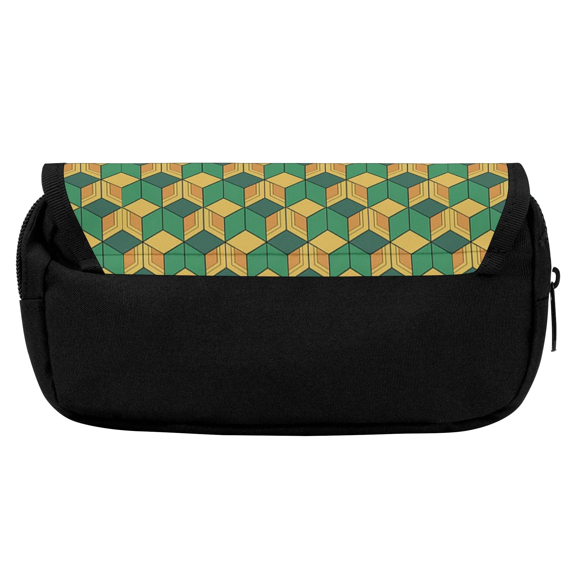 Cool Double Layer Pencil Cases for Tweens & Teens. Back to school supplies. Anime inspired Green Yellow pattern