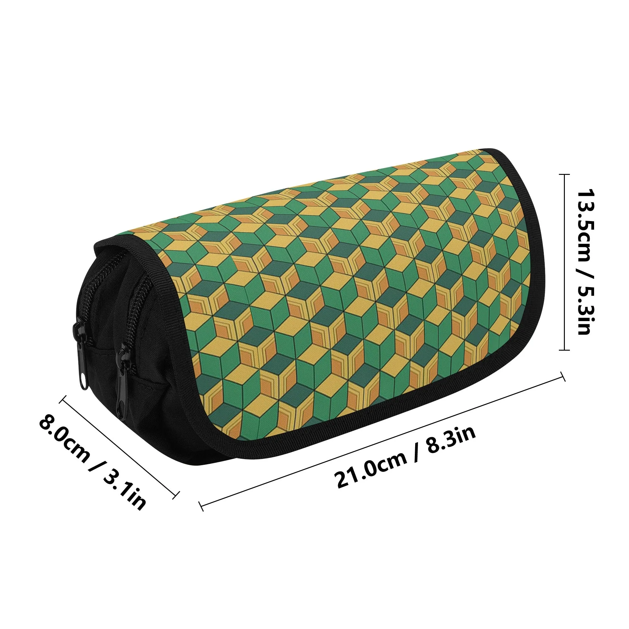 Cool Double Layer Pencil Cases for Tweens & Teens. Back to school supplies. Anime inspired Green Yellow pattern