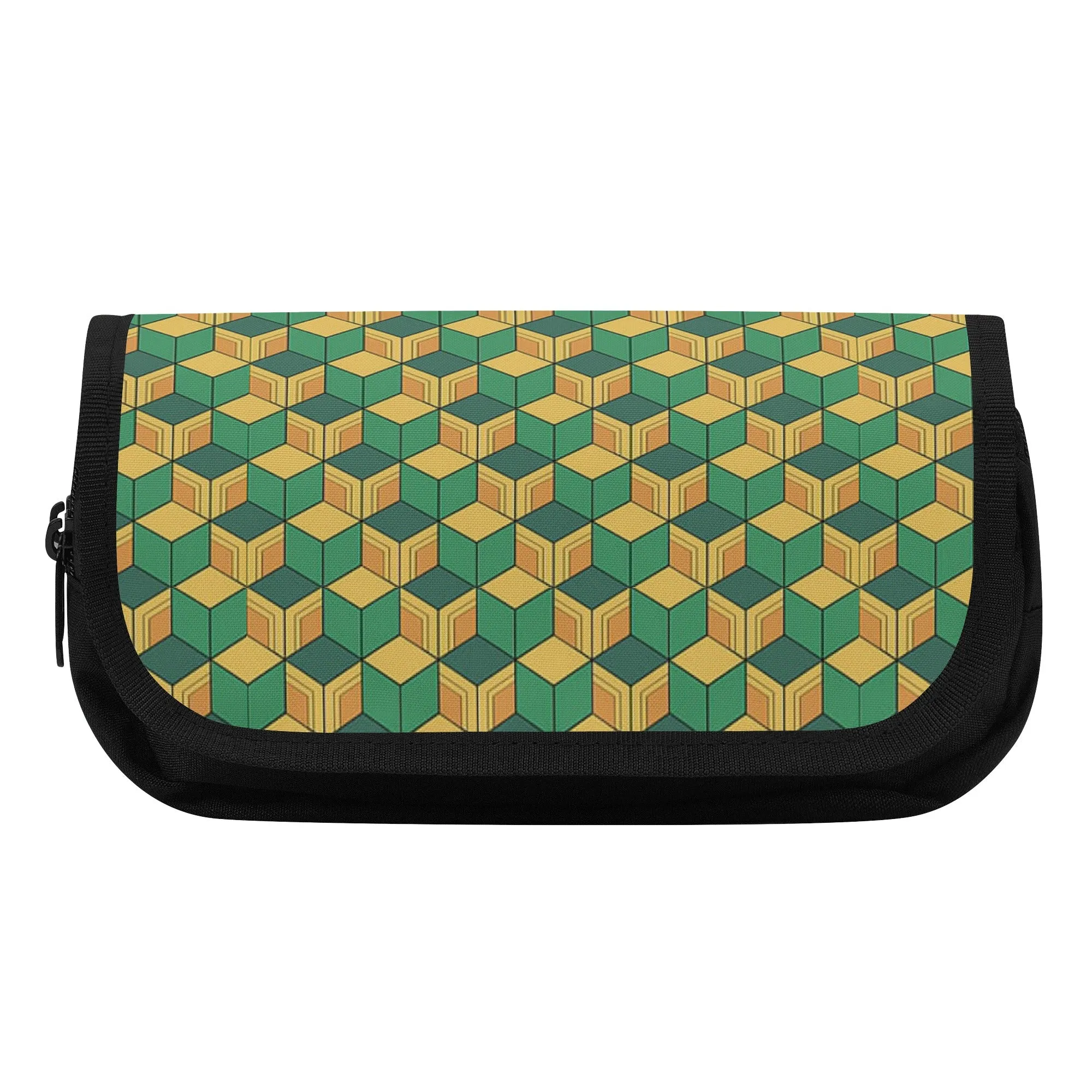 Cool Double Layer Pencil Cases for Tweens & Teens. Back to school supplies. Anime inspired Green Yellow pattern