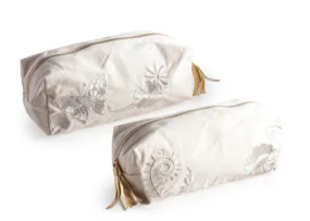 Cream Embroidered Cosmetic Bag