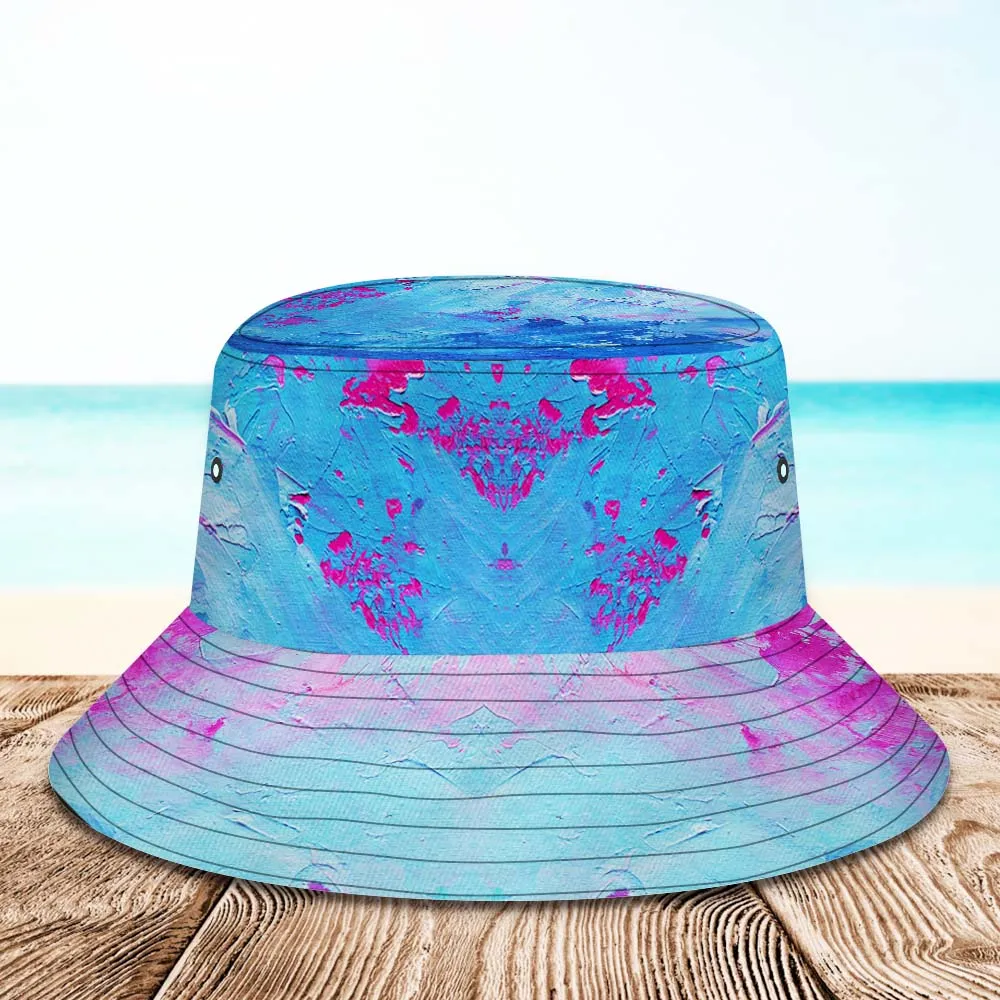 Custom Face Bucket Hat Unisex Personalised Photo Wide Brim Outdoor Summer Hats Blue and Pink Oil Painting Style