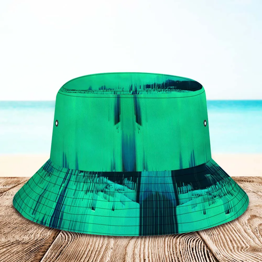 Custom Face Bucket Hat Unisex Personalised Wide Brim Outdoor Summer Cap Hiking Beach Sports Hats Dark Green Abstract Texture