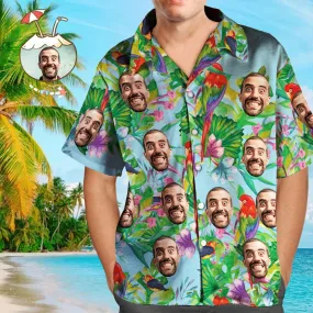 Custom Face Men's Hawaiian Shirt Parrot Beach Wear Aloha Short Sleeve Wholesale Team SummerParty