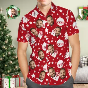 Custom Face Men's Hawaiian Shirt Personalised Photo Red Hawaiian Shirts Merry Christmas