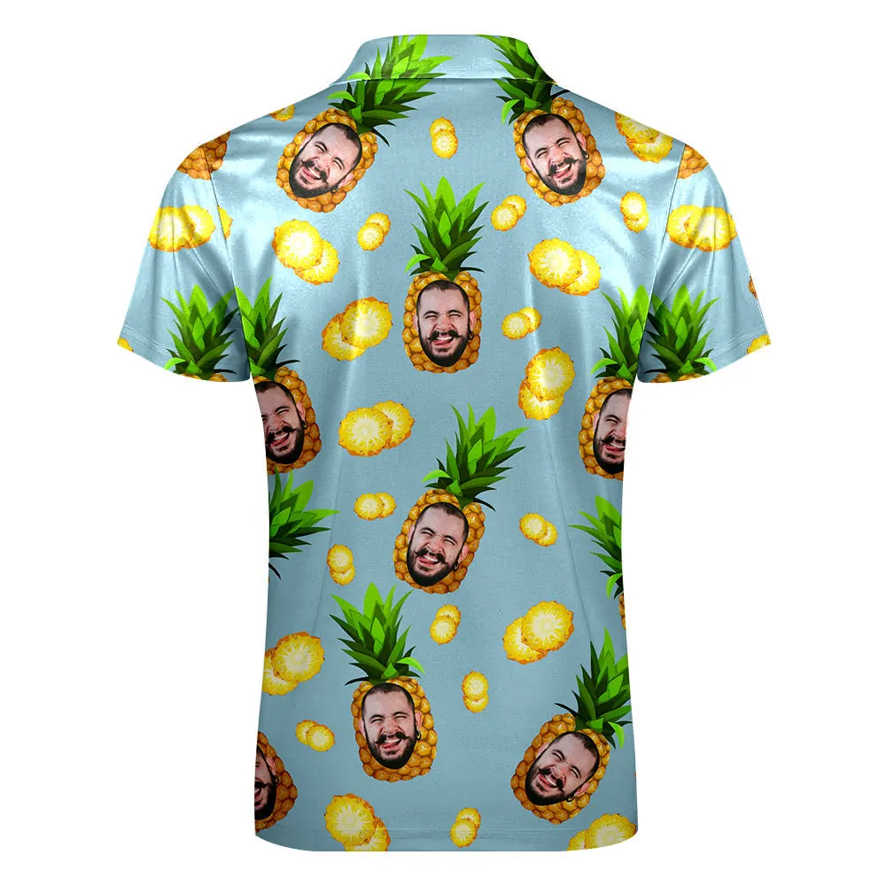 Custom Face Polo Shirt with Zipper Personalised Funny Pineapple Pattern Men's Polo Shirt