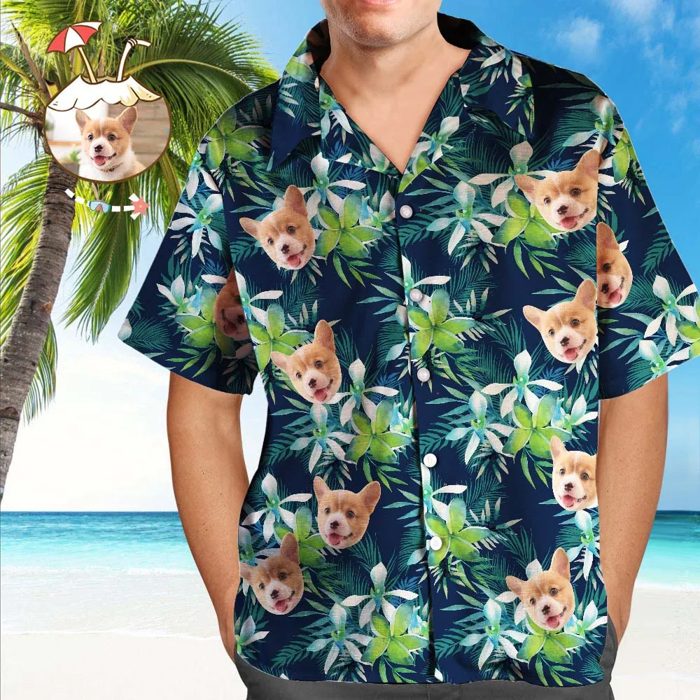 Custom Hawaiian Shirt with Face Custom Dog Face Tropical Shirts Leaves