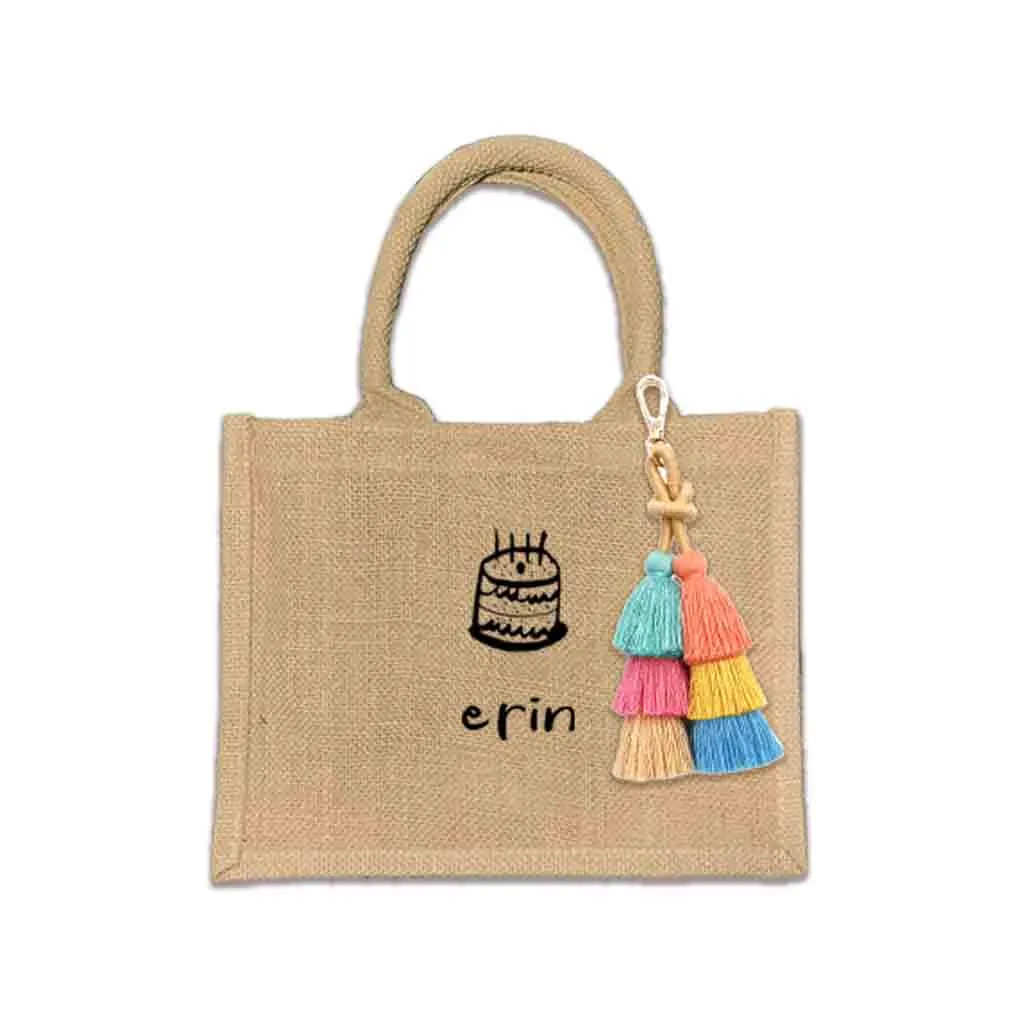 Custom Jute Boho Tote Bag with Personalization