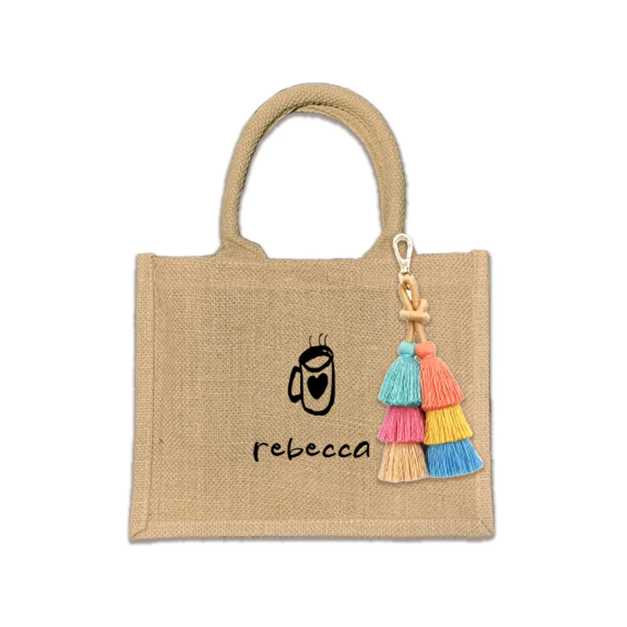 Custom Jute Boho Tote Bag with Personalization