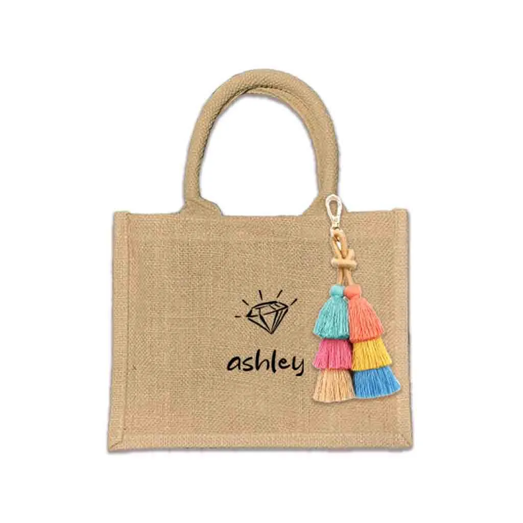 Custom Jute Boho Tote Bag with Personalization