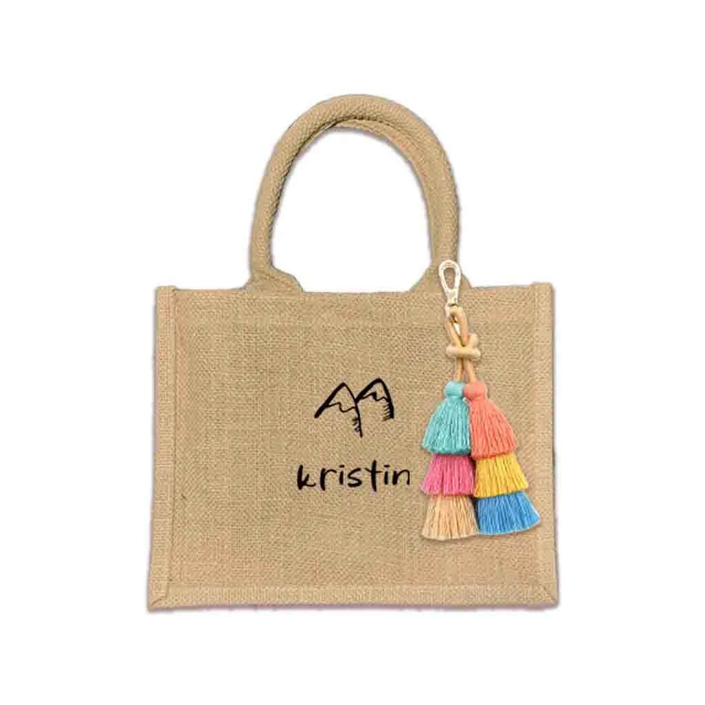 Custom Jute Boho Tote Bag with Personalization