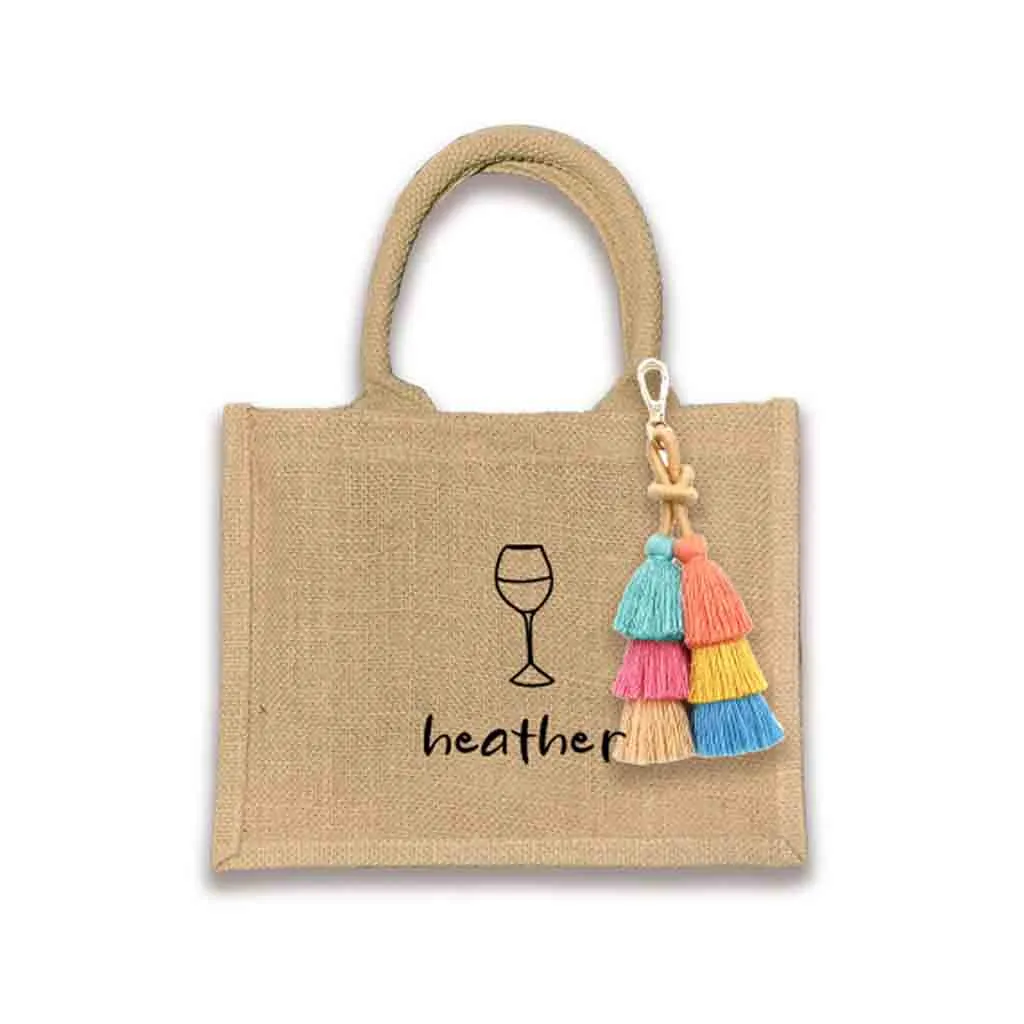 Custom Jute Boho Tote Bag with Personalization