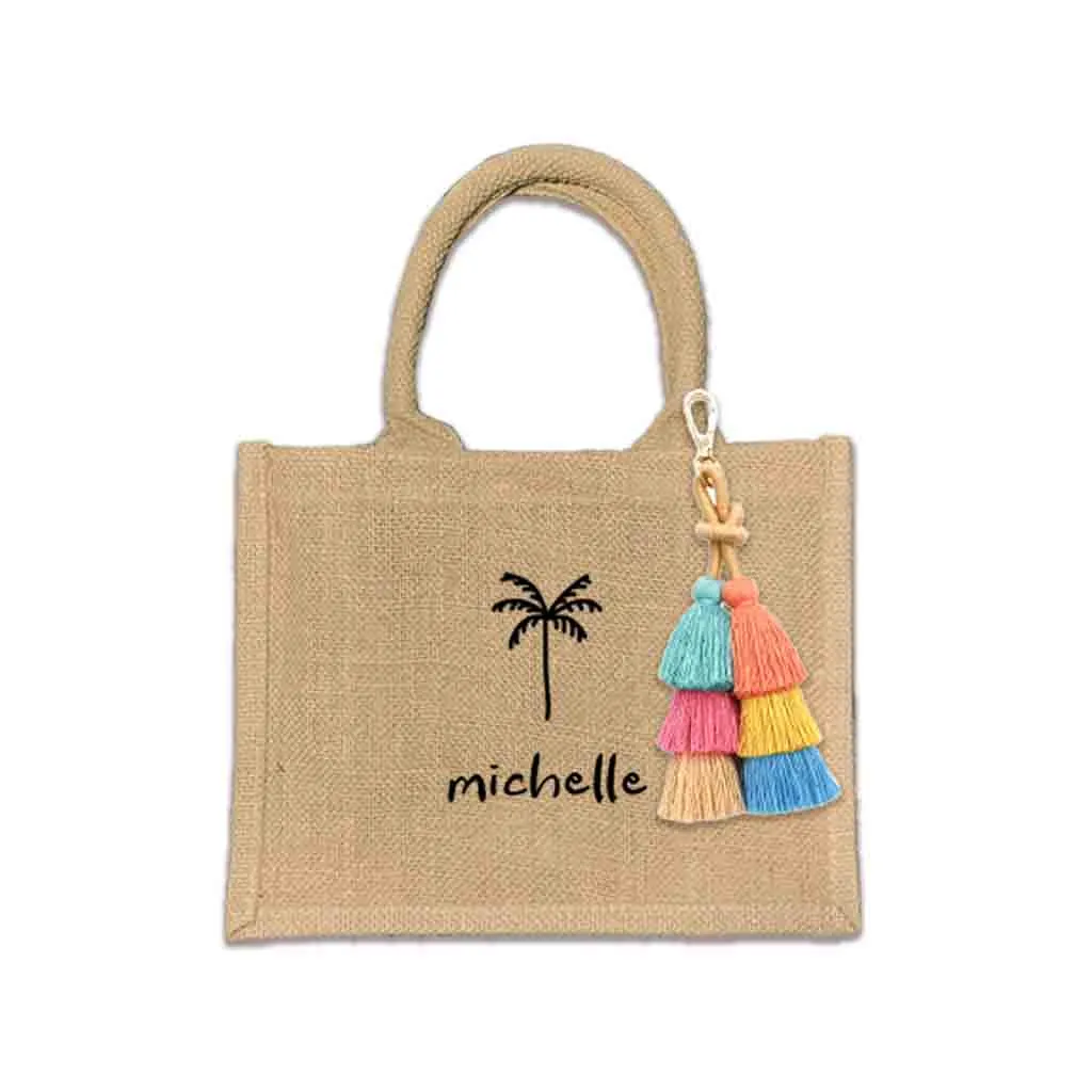 Custom Jute Boho Tote Bag with Personalization