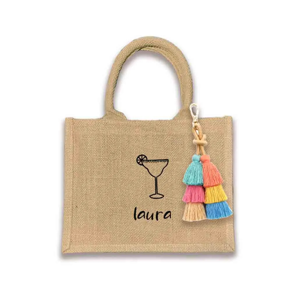 Custom Jute Boho Tote Bag with Personalization