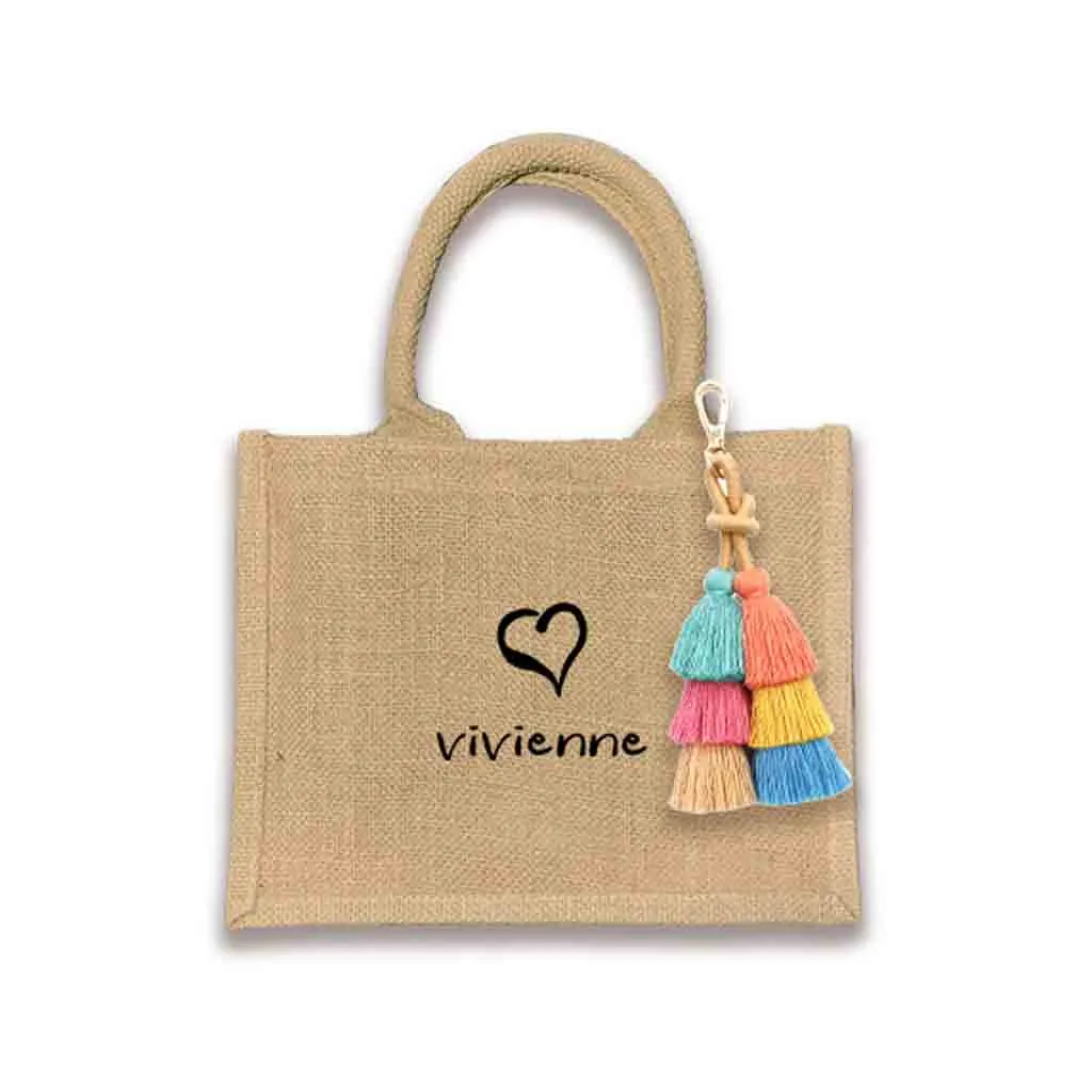 Custom Jute Boho Tote Bag with Personalization