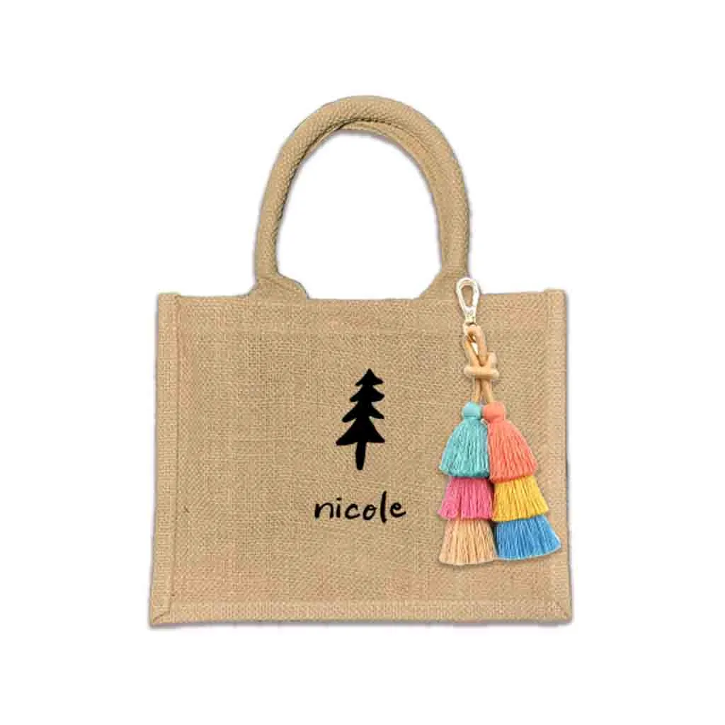 Custom Jute Boho Tote Bag with Personalization