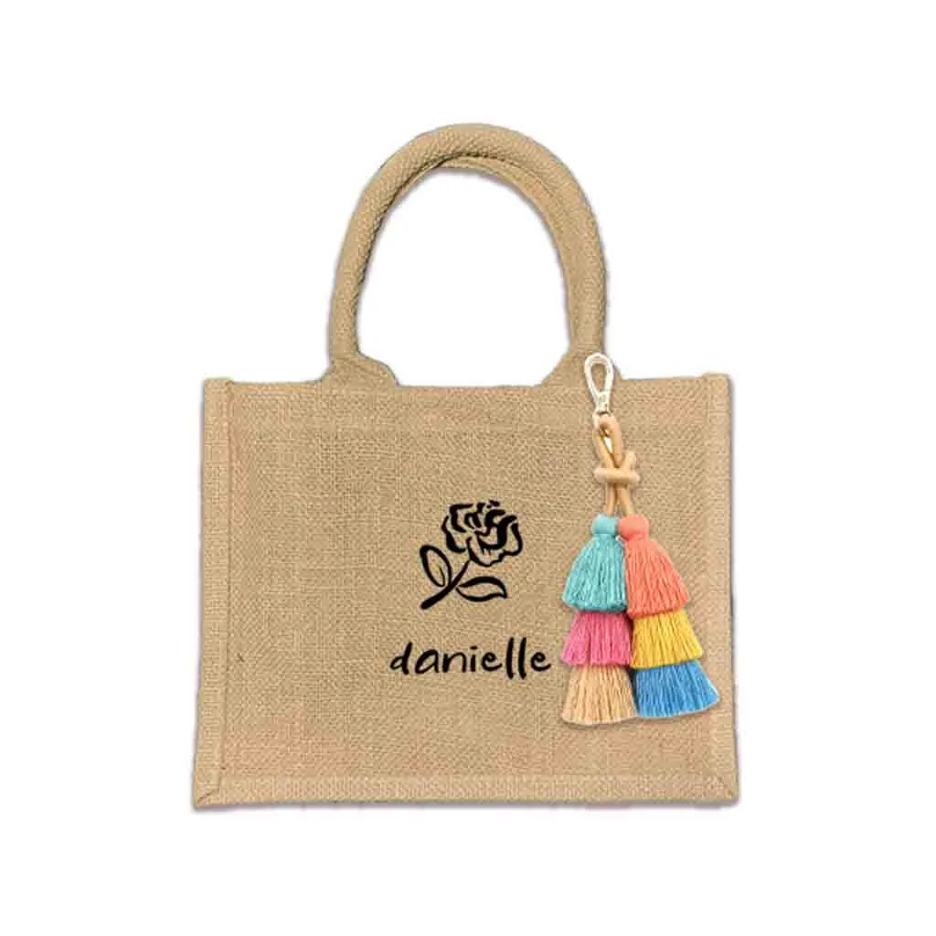 Custom Jute Boho Tote Bag with Personalization