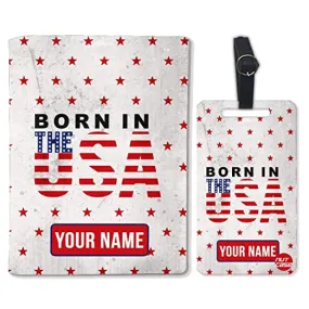 Customized Passport Cover Suitcase Tag Set - Born in The USA