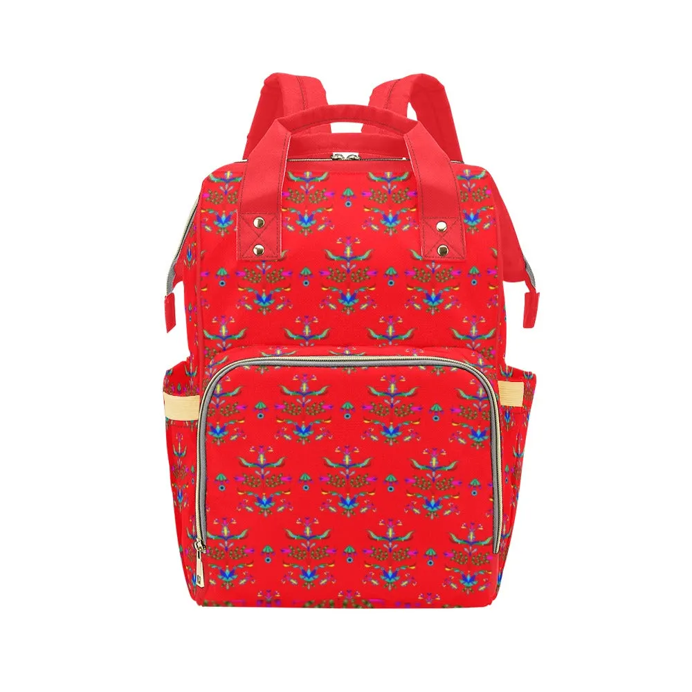 Dakota Damask Red Multi-Function Diaper Backpack/Diaper Bag