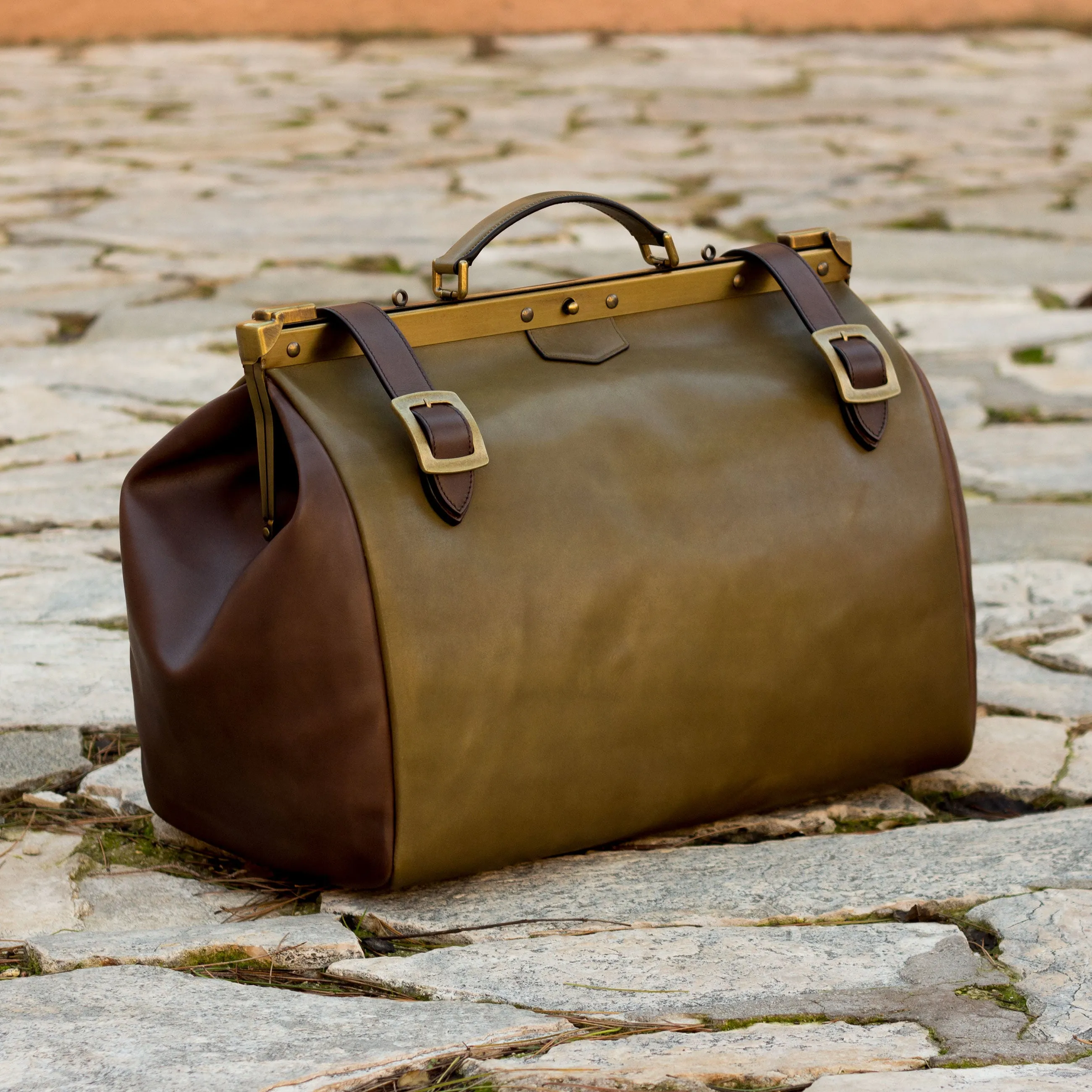 DapperFam Luxe Men's Doctor Bag in Dark Brown Painted Calf