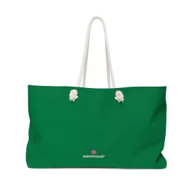 Dark Green Color Weekender Bag, Solid Green Color 24"x13" Designer Modern Essential Market Large Tote Bag- Made in USA