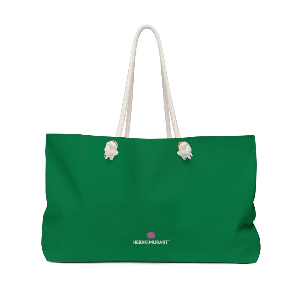 Dark Green Color Weekender Bag, Solid Green Color 24"x13" Designer Modern Essential Market Large Tote Bag- Made in USA