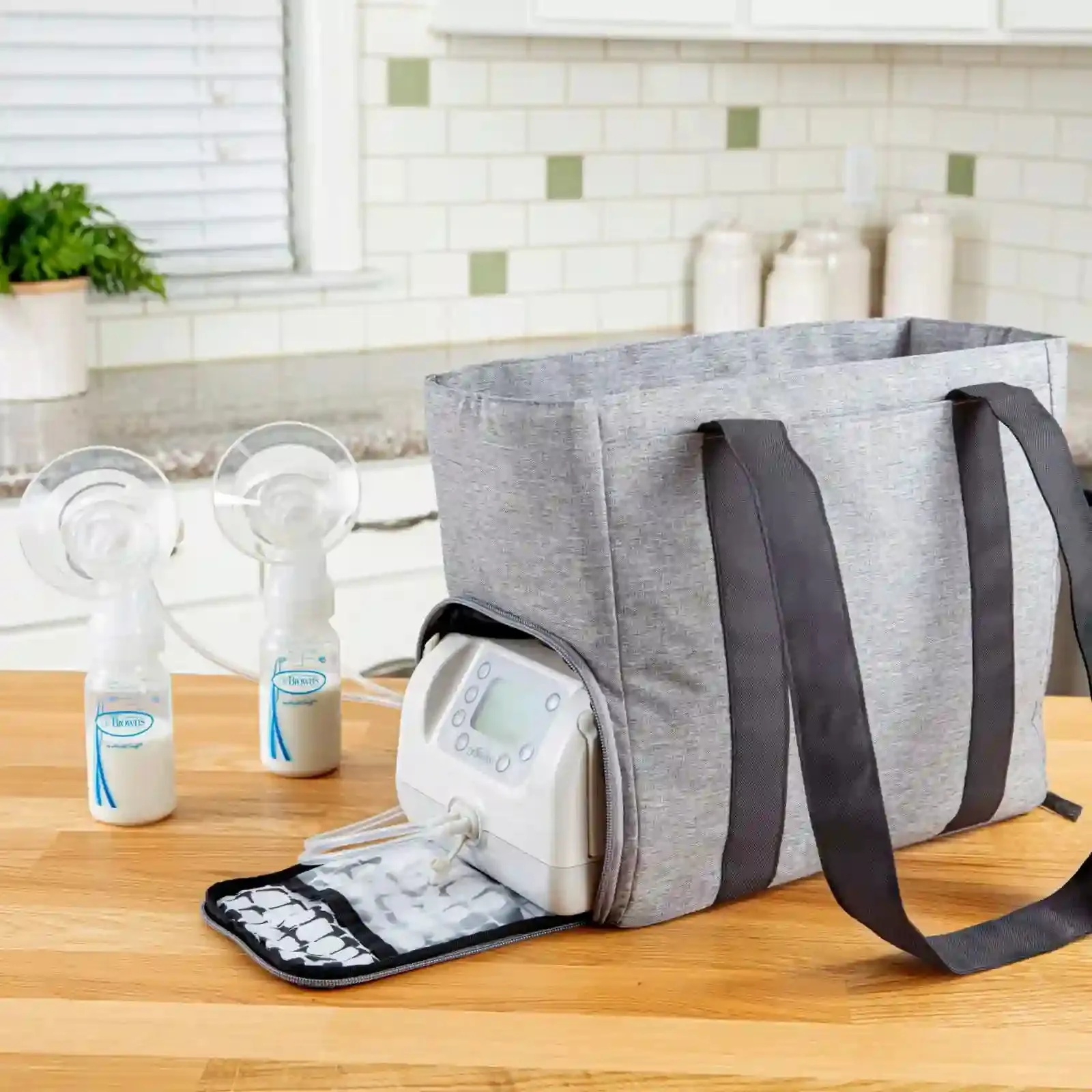 Dr. Browns Breast Pump Carryall Tote Bag, Heather Gray for WEB