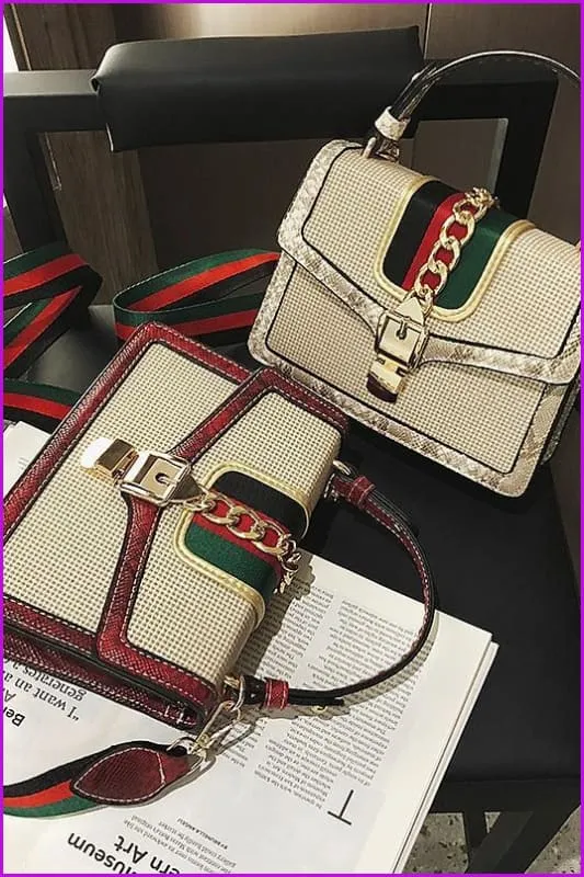 Elegant Lady Stripes Handbag Cross Body Bag F098