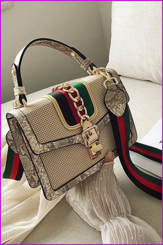 Elegant Lady Stripes Handbag Cross Body Bag F098