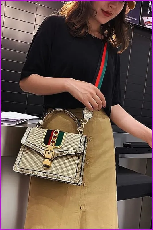 Elegant Lady Stripes Handbag Cross Body Bag F098