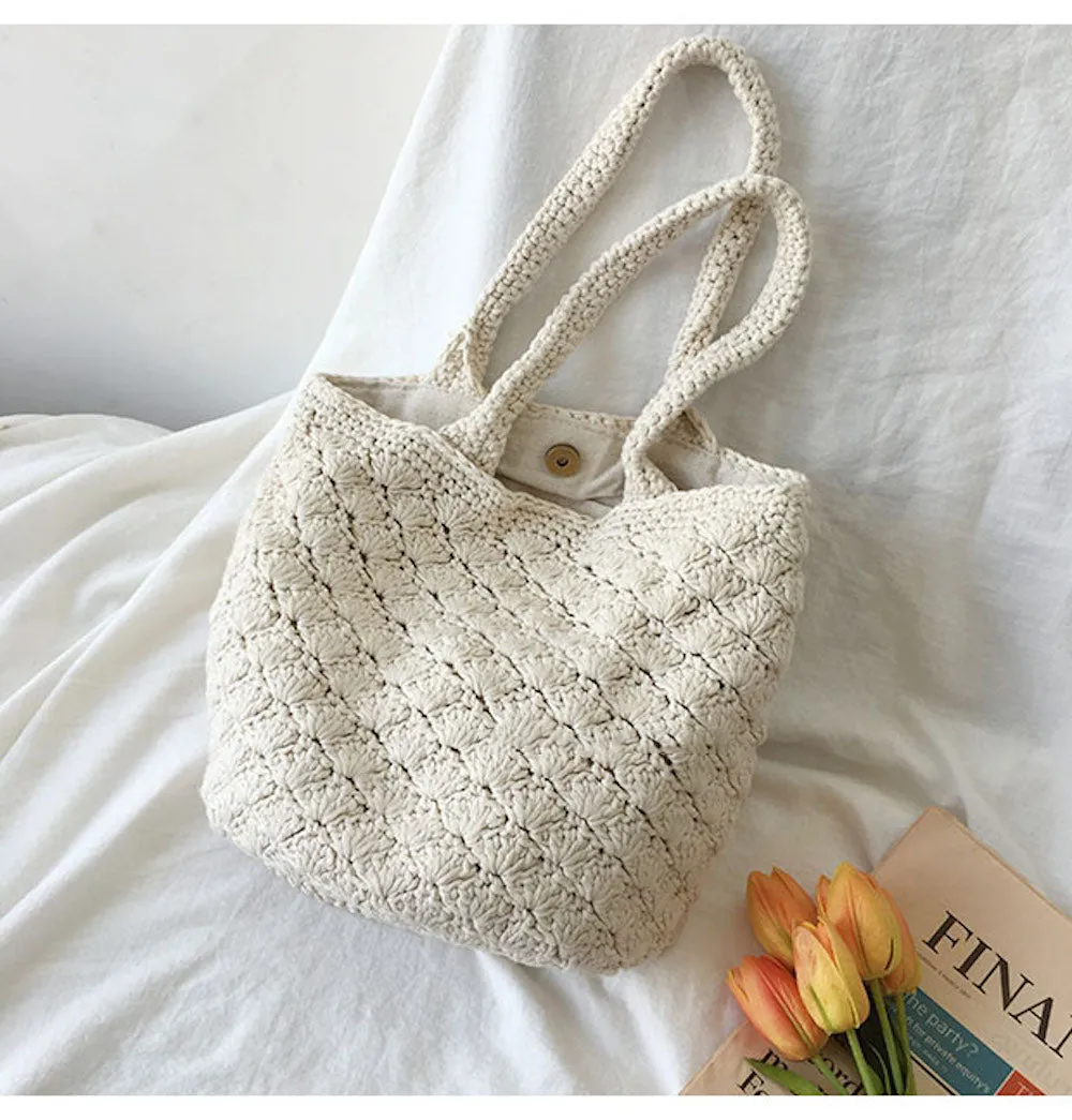 Elena Handbags Patterned Cotton Knitted Shoulder Bag