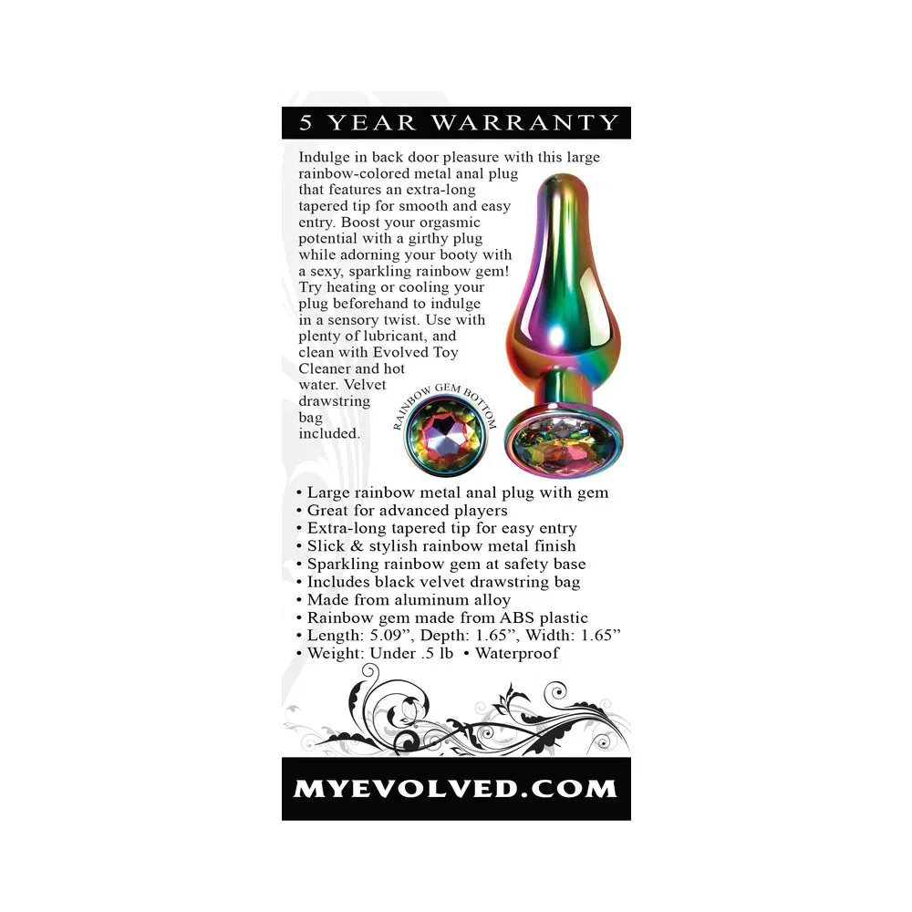 Evolved Rainbow Metal Anal Plug With Rainbow Gemstone Base Large