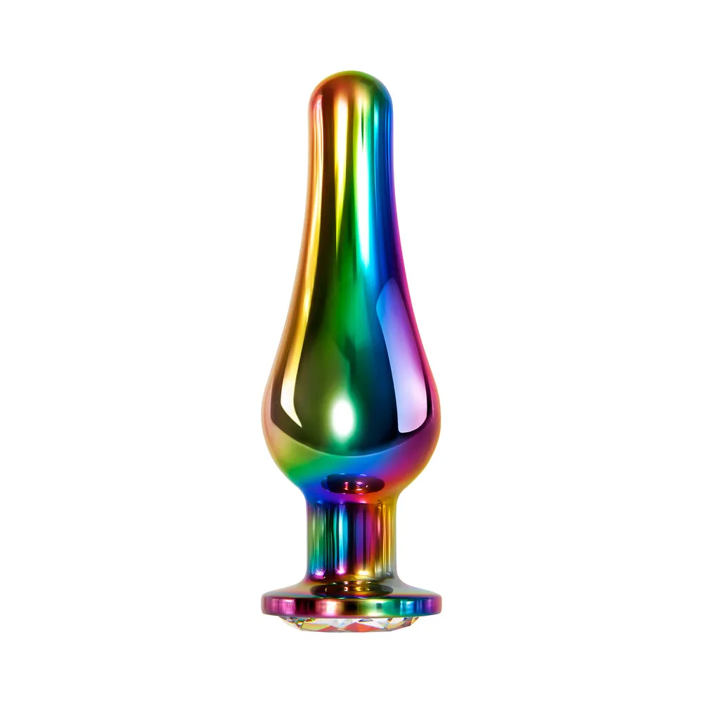 Evolved Rainbow Metal Anal Plug With Rainbow Gemstone Base Large