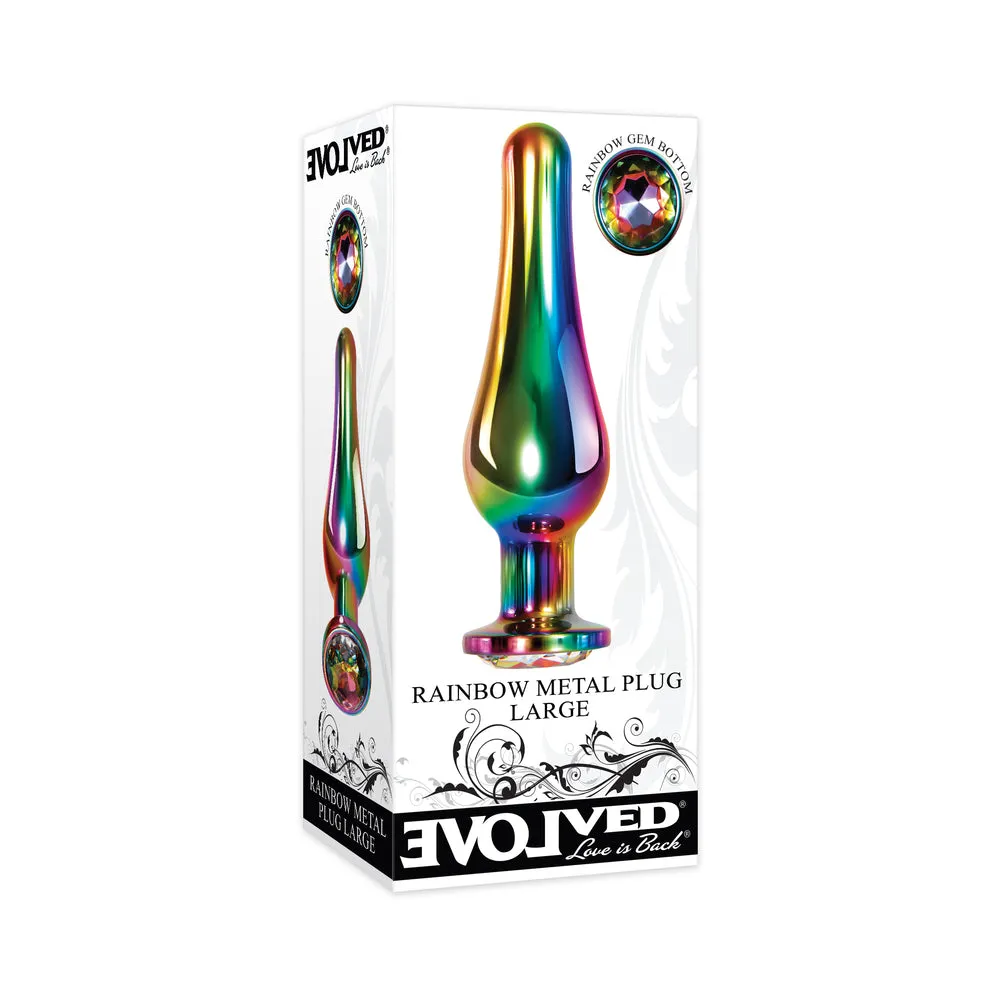 Evolved Rainbow Metal Anal Plug With Rainbow Gemstone Base Large