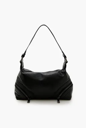 Faux Leather Multi Zipper Shoulder Bag